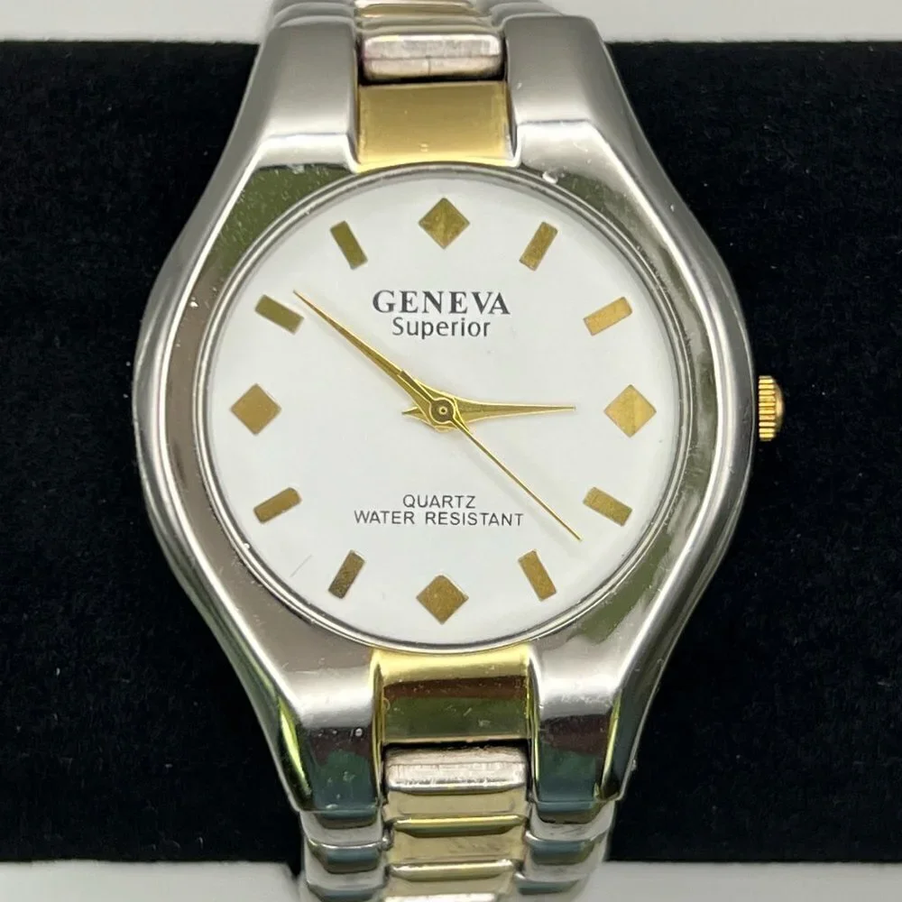 GENEVA Superior Vintage Watch Working Silver Gold White Working